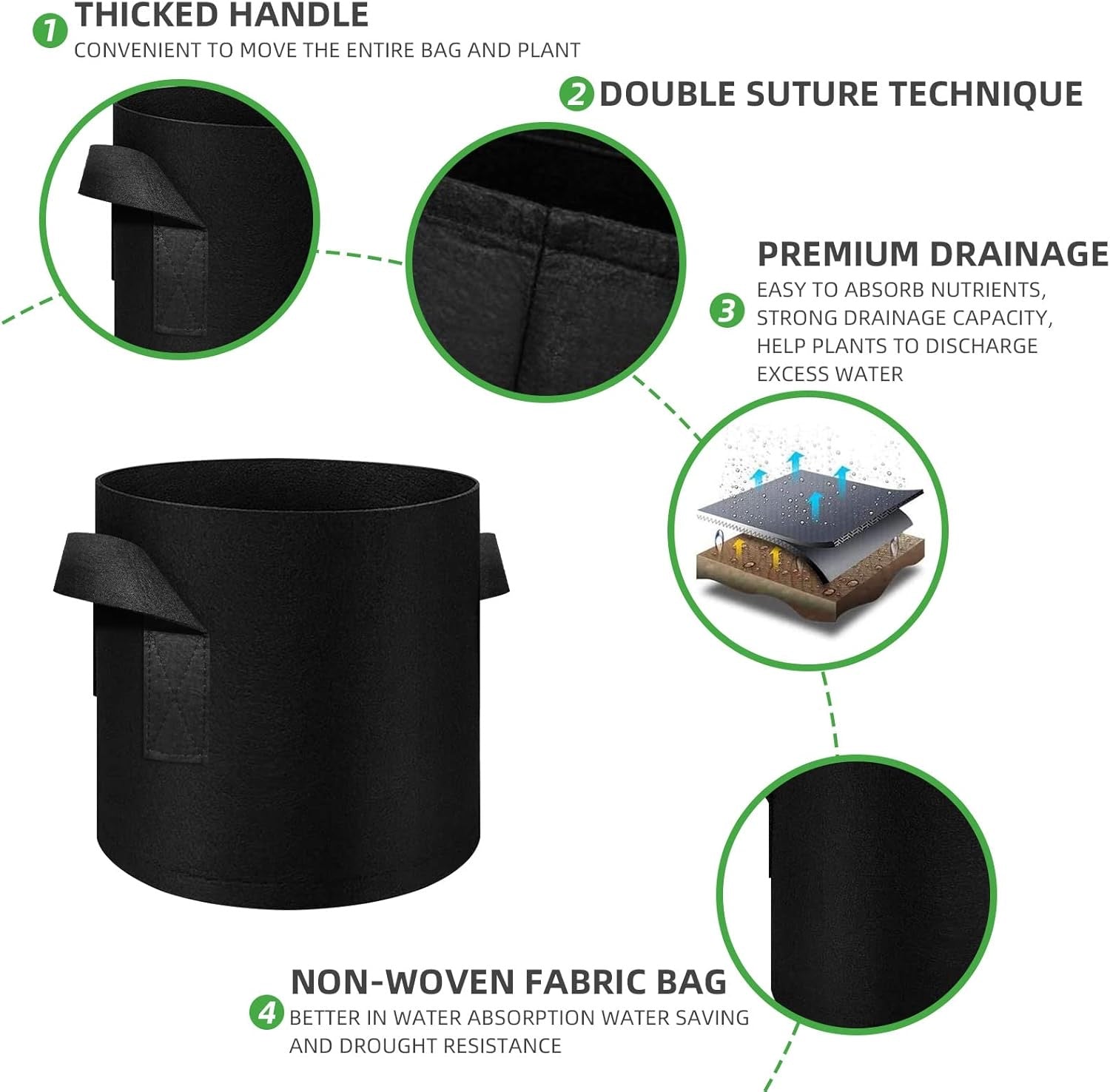 Fabric Grow Bags 5 Gallon (5-Pack)